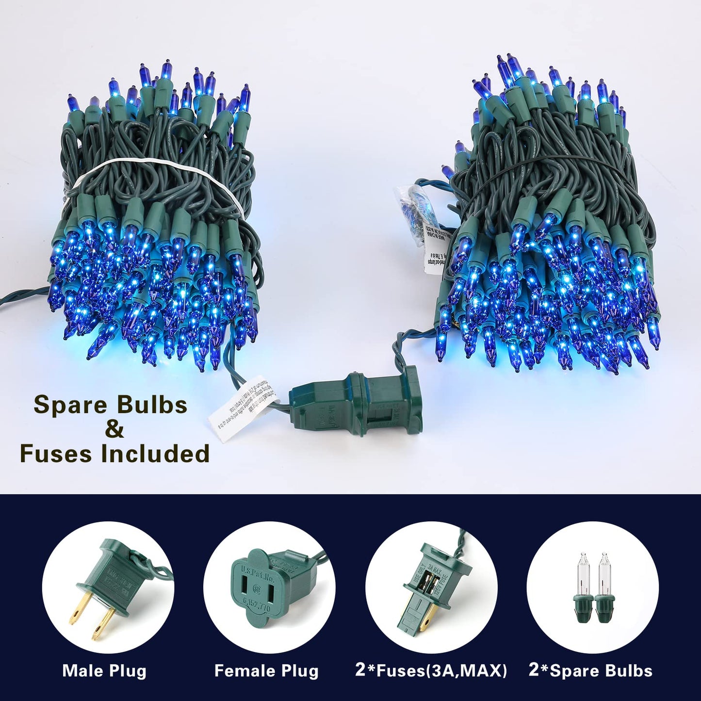 Odeetronic 21.63Ft 100 Count Blue Incandescent Christmas String Lights, Ul Certified, Indoor/Outdoor Decor