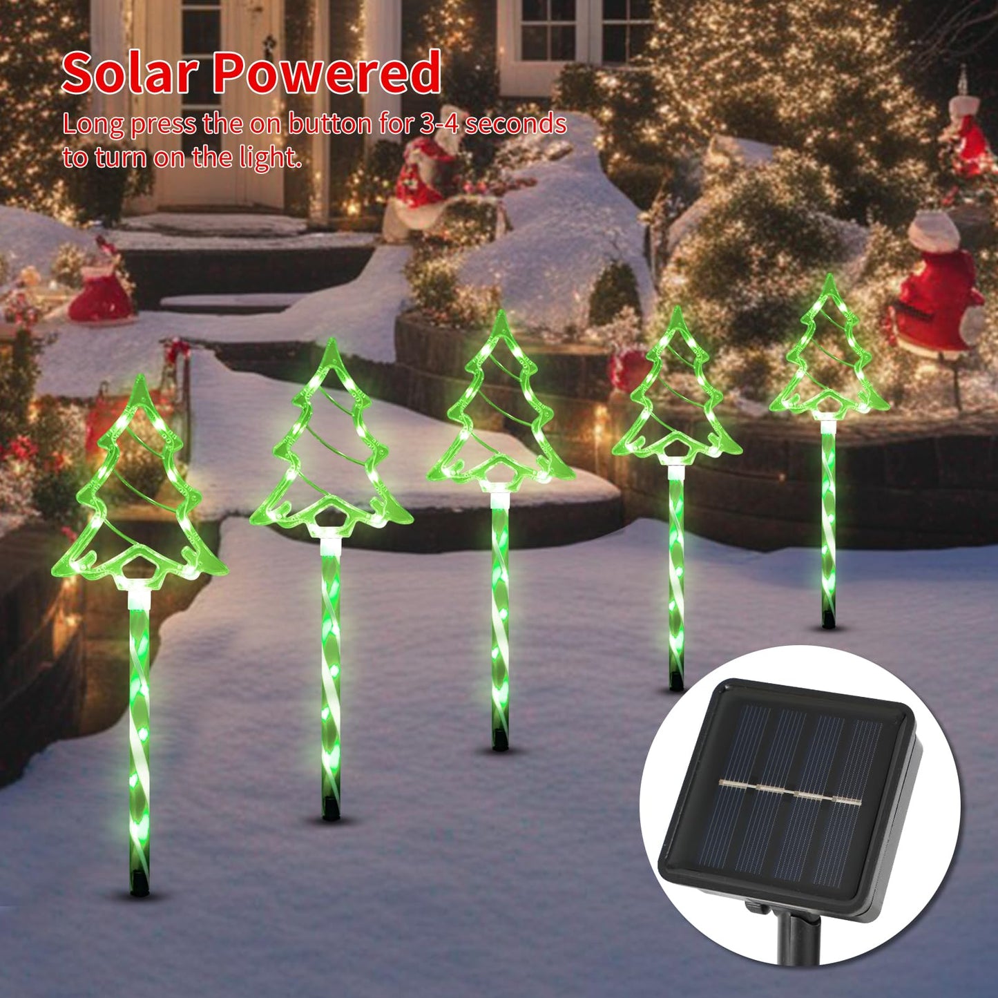 Christmas Solar Pathway Lights Outdoor Decorations  8 Modes Xmas Tree Candy Lights Waterproof Led Garden Stake Light For Walkway Yard Lawn Porch Holiday Decor 5-Pack (Green Tube Tree  5 Pack)