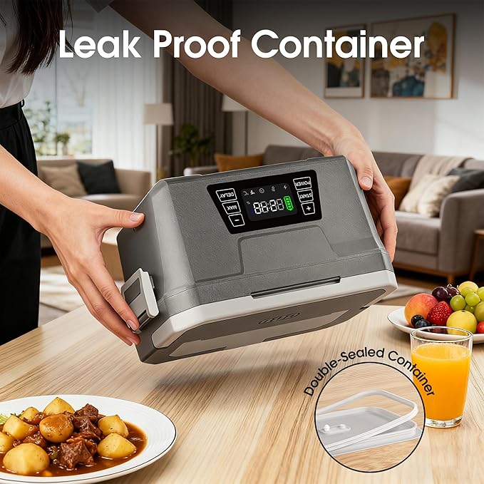 Cordless Electric Lunch Box for Adults with APP Control, 1.2L Portable Heated Lunch Box Battery Powered with Automatic Heating, Self-Heating Food Warmer for Work, Office, 248°F Max, Leak Resistant