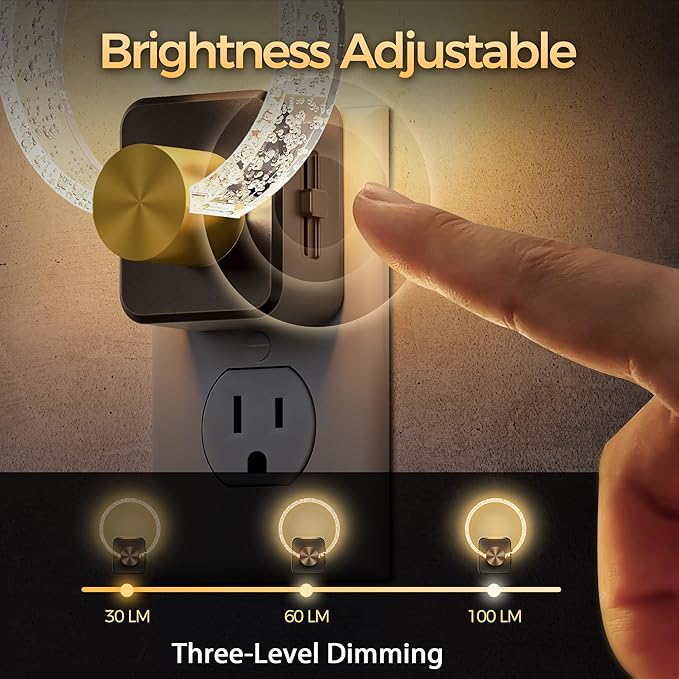 DORESshop LED Night Light, Decorative Night Light Plug Into Wall with Dusk-to-Dawn Sensor, Dimmable Nightlights, Adjustable Brightness for Hallway, Bedroom,Kids Room,Stairway, Soft White