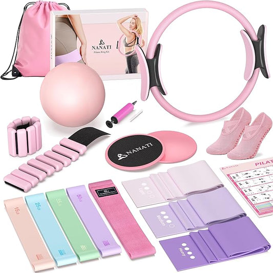 NANATI Pilates Kit, Home Pilates Workout Kit for Women, Pilates Equipment with 14.5" Pilates Ring and Ball, Resistance Ban...