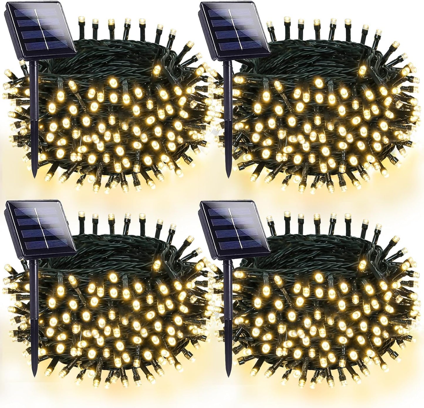 OZS Solar String Lights, 320LED, Waterproof, 8 Modes, Green Wire, Warm White, 4 Pack, Model 4PKSolar80LED-WW