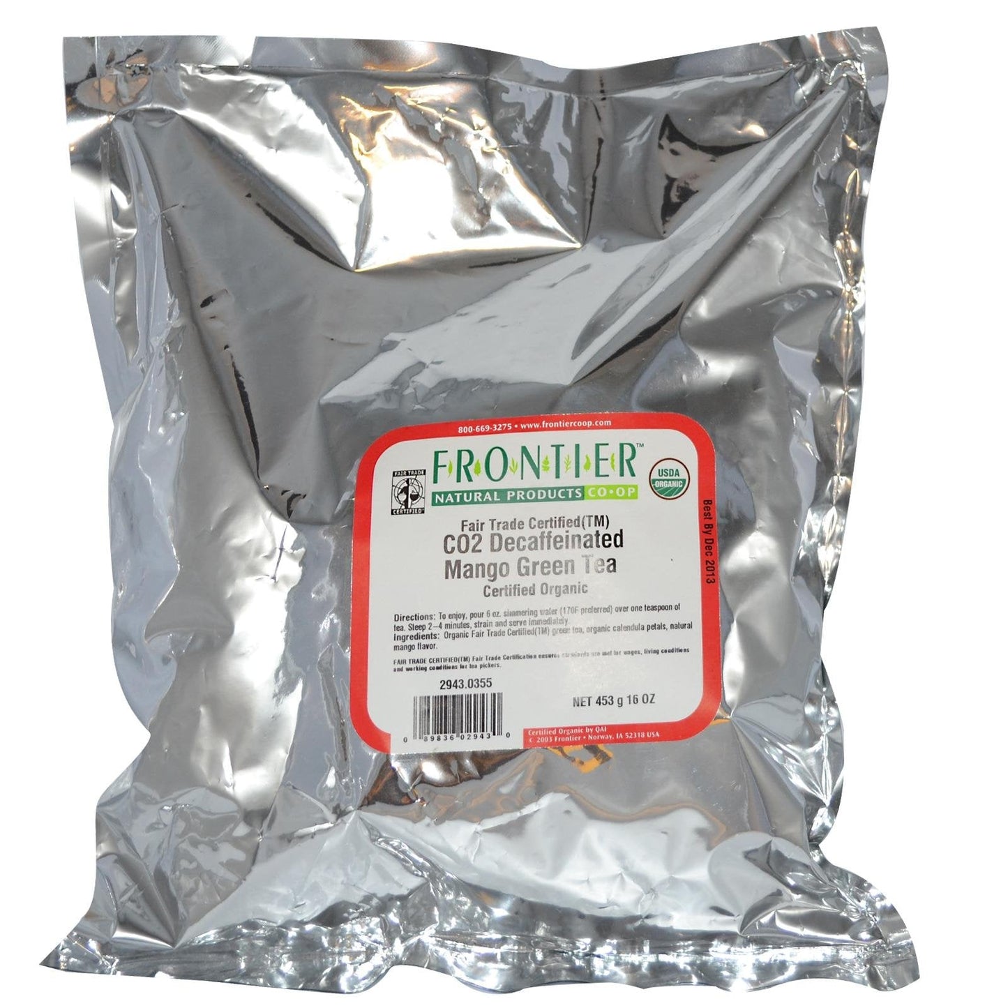 Frontier Co-op Mango Green Tea CO2 Decaf., Certified Organic, Fair Trade Certified | 1 lb. Bulk Bag