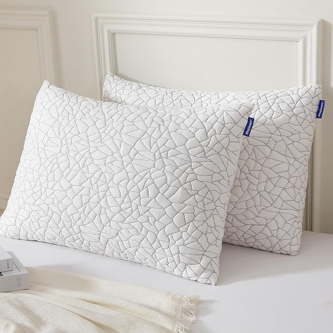 Dafinner Adjustable Shredded Memory Foam Pillow King Size - 100% Removable Cover from Bamboo Derived Rayon, Cooling Medium Bed Pillow for Side Stomach & Back Sleepers - Pack of 1, 20"x36"