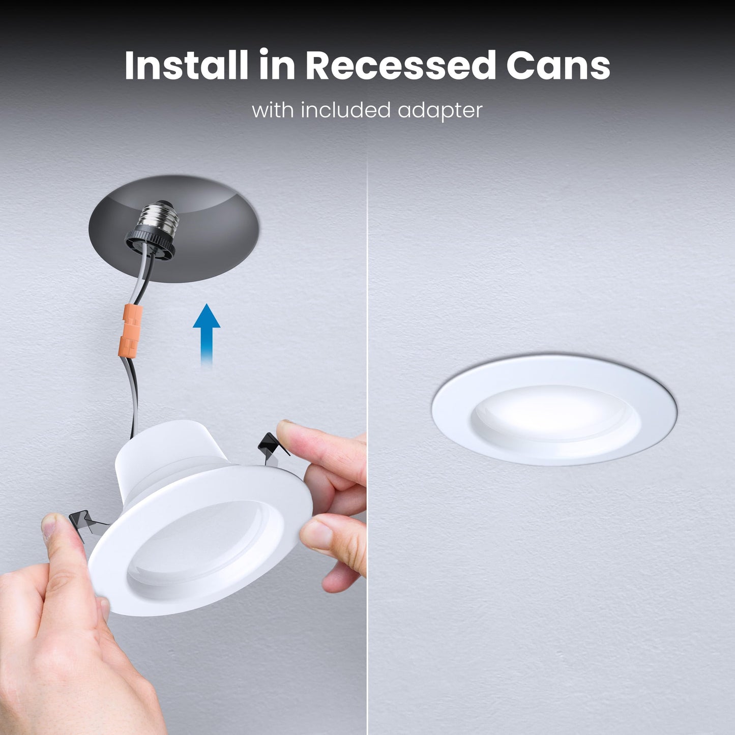 Feit Electric 4" Recessed LED Downlight, 75W Equivalent, Dimmable, Retrofit with E26 Adapter, 5CCT High Output, Light Switch Enabled, Lumen Select, 45-Year Lifetime, LEDR4HO/6WYCA/4, 4 Pack