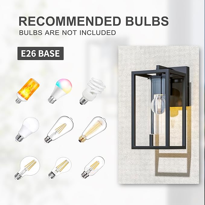 Pia Ricco Outdoor Wall Lights, Outdoor Wall Lantern with Circular Clear Glass Shade, Waterproof Exterior Lighting Fixtures, Modern Front Porch Lighting for House, Garage, E26 Base, ETL Listed, Black