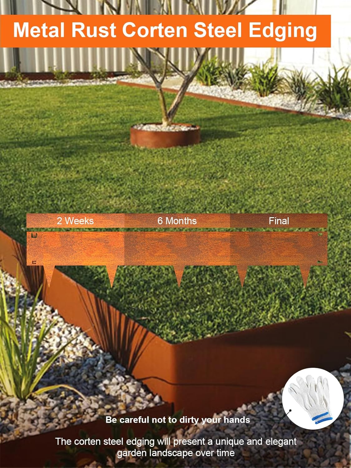 Vinci Landscape Edging Border, 40" L x 8" H 3Pack 10FT Total Rusted Corten Steel Garden Edging,Easy Installation,Sturdy Elegant Metal Lawn Broder for Flower Beds, Pathways, Paver Edges and Yard
