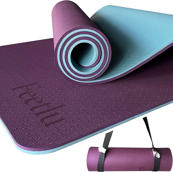 Feetlu Extra Thick Exercise Yoga Mat with Strap - 2/5 Inch (10MM), Non-Slip Workout Mat for Yoga, Pilates, and Floor Exerc...
