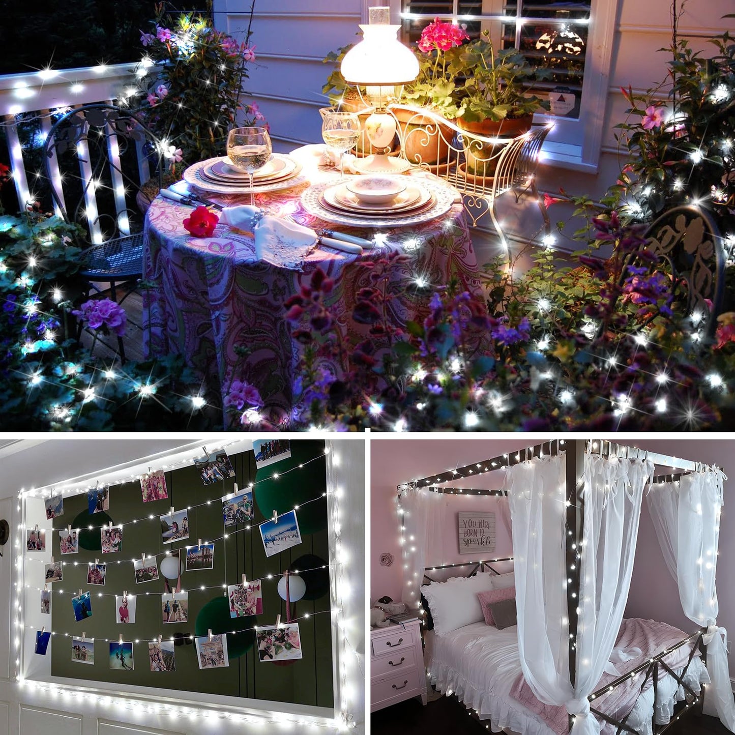 KNONEW 400FT Outdoor Christmas Fairy Lights, 1200 LED, Waterproof, 8 Modes, Cool White, Green Wire, Model KN-1000-LIG168-01