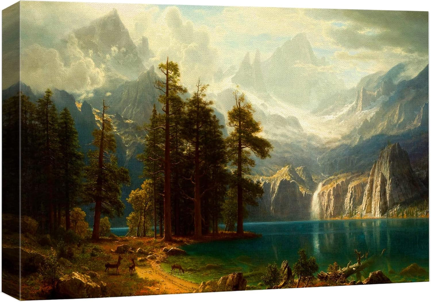 wall26 Canvas Print Wall Art Mystic Forest & Mountain Landscape with Deer Nature Wilderness Illustrations Modern Art Rustic Scenic Colorful for Living Room, Bedroom, Office - 32"x48"