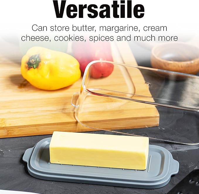 Eparé Bundle: Salt and Pepper Grinder Combo & Large Butter Dish With Lid For Countertop - Refillable Peppermill Grinders & BPA-Free Butter Keeper - Counter Dishes For Soft Butter Storage