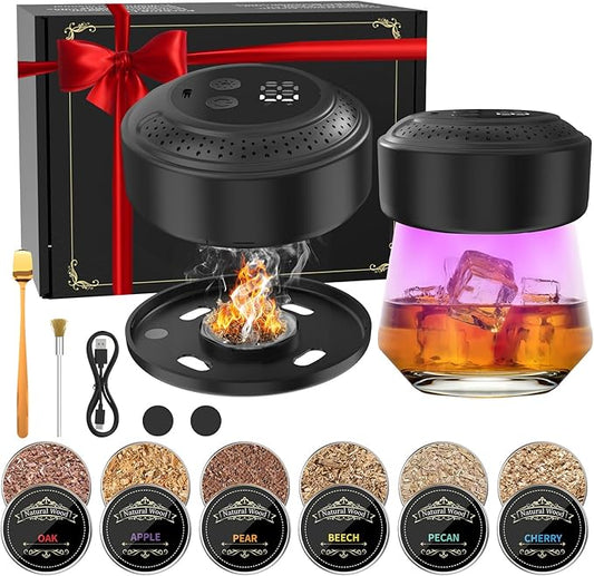 Electric Whiskey Smoker Kit - 6 Wood Chip Flavors, Built-in Lighter&Ambient Light, No Butane Needed Rechargeable Cocktail ...