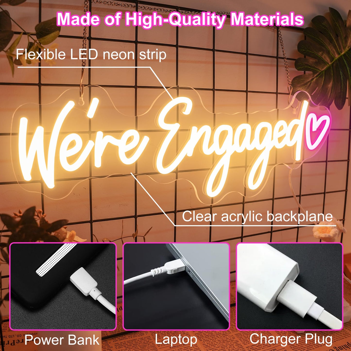 Were Engaged Neon Sign - Levels Dimmable Usb Neon Lights For Wall  Bedroom  Kids Room  Wedding Party Bar Decoration Neon Light For Wall Decoration Gift For Kids  Wedding Party Decoration