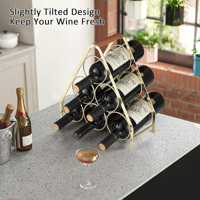 Countertop Wine Rack, 6 Bottle Wine Holder Wine Racks Countertop, Small Tabletop Wine Rack Shelf Metal Wine Storage, Gold Wine Rack Wine Organizer for Inside Cabinet Pantry Bar