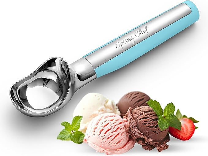 Spring Chef Heavy Duty Metal Ice Cream Scoop - Dishwasher Safe Ice Cream Scooper, Commercial Icecream Scoop Spade, Professional Kitchen Tool for Gelato, Melon, Sundae, Cookie Spoon - Aqua Sky
