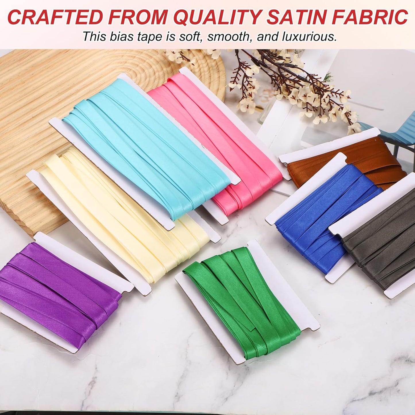 MECCANIXITY Double Fold Bias Tape for Sewing 5/8 Inch x 6 Yards Satin Pre-fold Continuous Binding Tape for Seaming Quilting Hemming Binding DIY Crafts, Light Brown