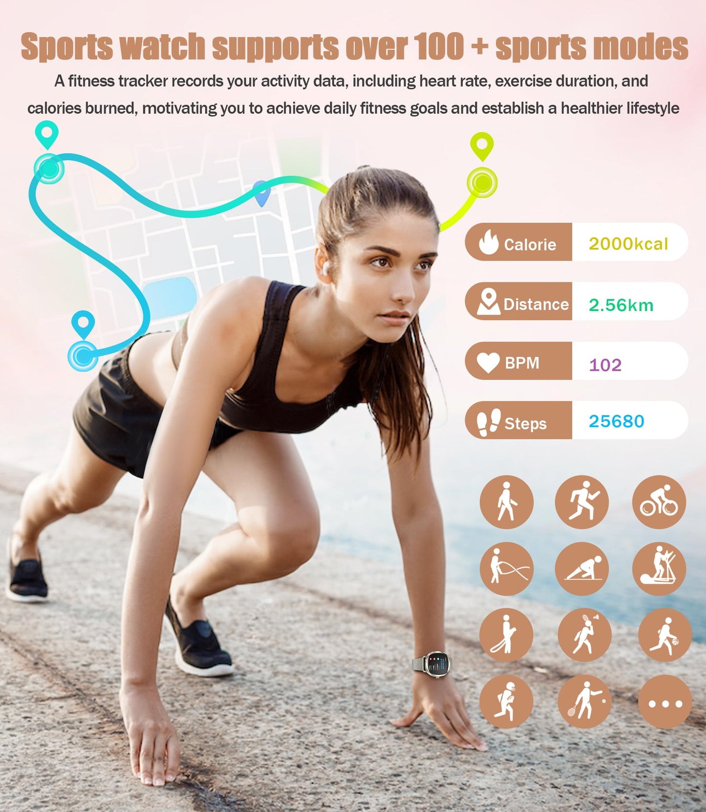 Women's Smart Bracelet/Smart Watch, 1.72-inch Display, IP68 Waterproof Sport Bracelet, One-Touch Bluetooth Calling, Fitness Tracker with Health Monitor (Champagne Gold)