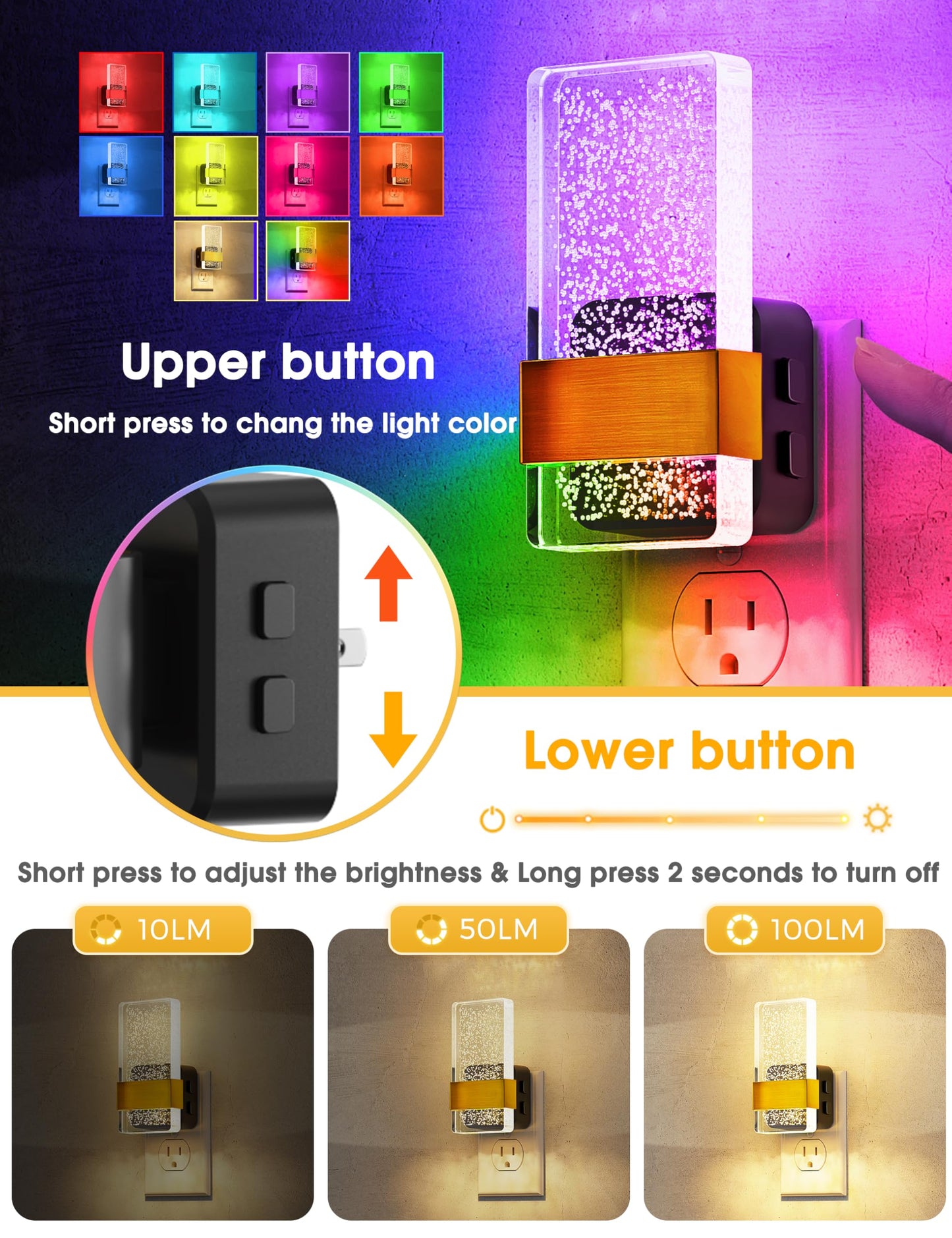 L Lohas Led Night Lights Plug Into Wall [2 Pack]  Color Changing Night Light With Dusk To Dawn Sensor  Rgb 180?Rotating Night Light  0-100Lm Dimmable Nightlight For Kids  Bathroom  Hallway Gift