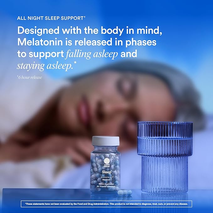 Ritual Sleep BioSeries™ Melatonin: Sleep Aid for Adults, Sleep Supplement with Time Released Capsules, Vegan Drug Free Sleep Vitamins for All Night Sleep Support, 20 Capsules