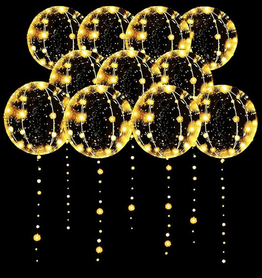 LED Balloons 10 Pack, Light Up Balloons 20 Inches Clear Helium Bobo Balloon, Glow Bubble Balloons with String Lights for V...