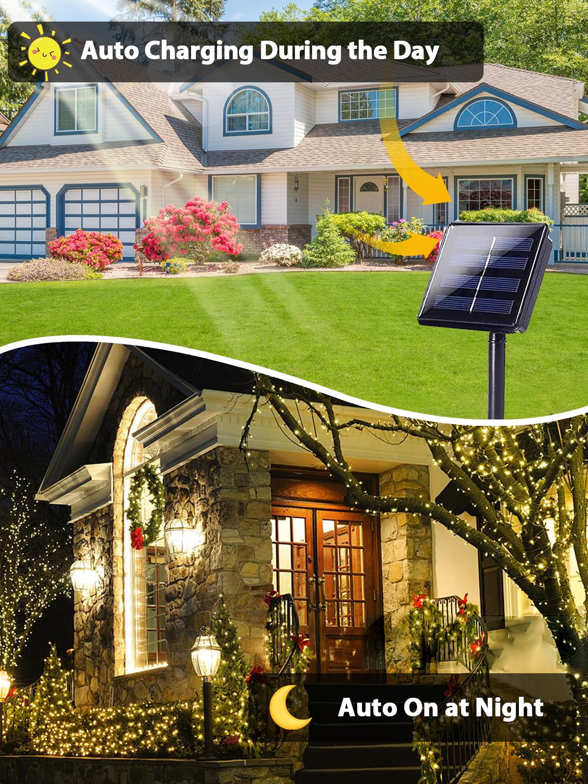 EEW 6 Pack Solar String Lights, 600 LED, 8 Lighting Modes, Waterproof, Warm White, Model CAIYUAN-100