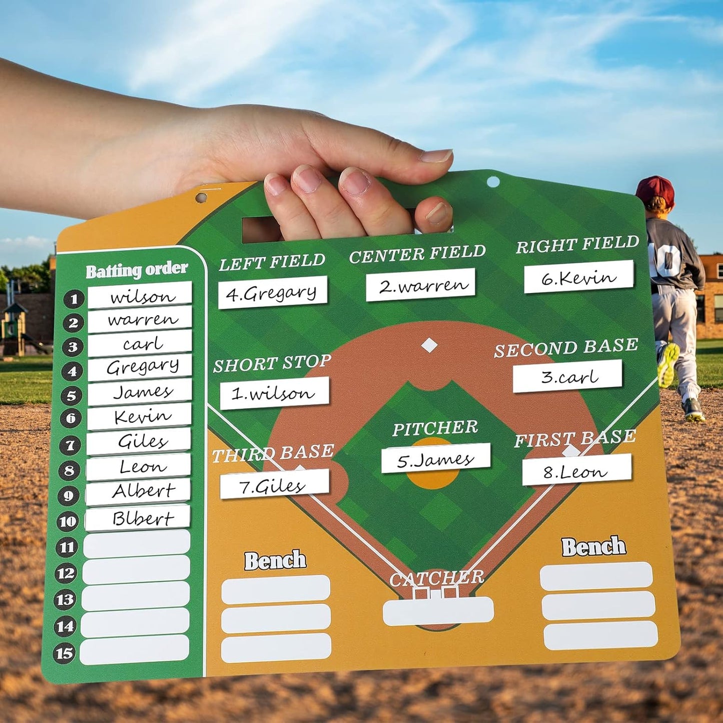 Geyee 34 Pcs Magnetic Baseball Lineup Board for Coach, Erases Easily Magnetic Dugout Board Softball Coaching Board with 30 Lineup Cards 2 Snap Hooks and Marker Pen