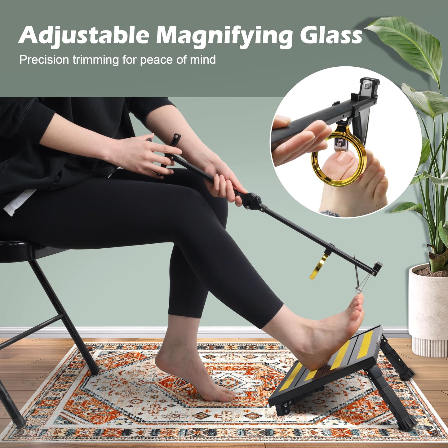 Foldable Extended Long Handle Toenail Clippers with Magnifier-4mm Wide Jaw & Ergonomic Design for Seniors, Arthritis& Limited Mo