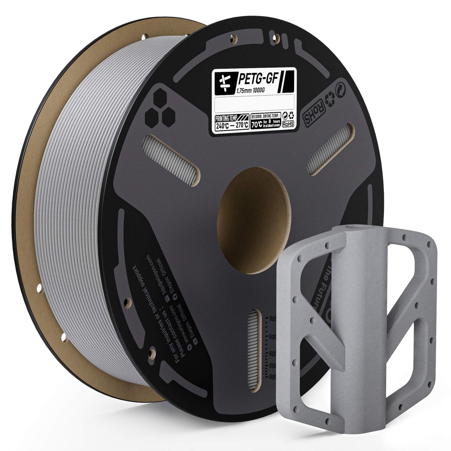 ELEGOO Glass Fiber PETG Filament 1.75mm Gray 1KG, PETG-GF 3D Printing Filament High Stiffness, Electrical Insulation and Weather