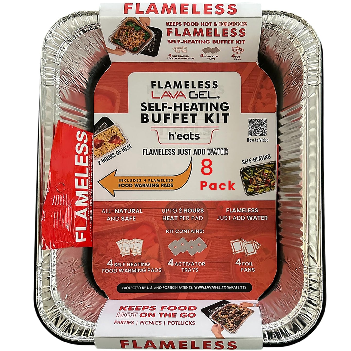 Lava Gel Flame-Free Catering Heat Pads & Buffet Kits – Sustainable Natural Mineral Food Warming Solution for Full & Half Pans (Party Kit/Pack of 8)