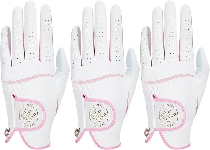 SIMPLE SYMBOL Women's Golf Glove Three Pack,Left Hand Right Hand Small/Medium/Large/XL,White Microfiber with Soft Cabretta...