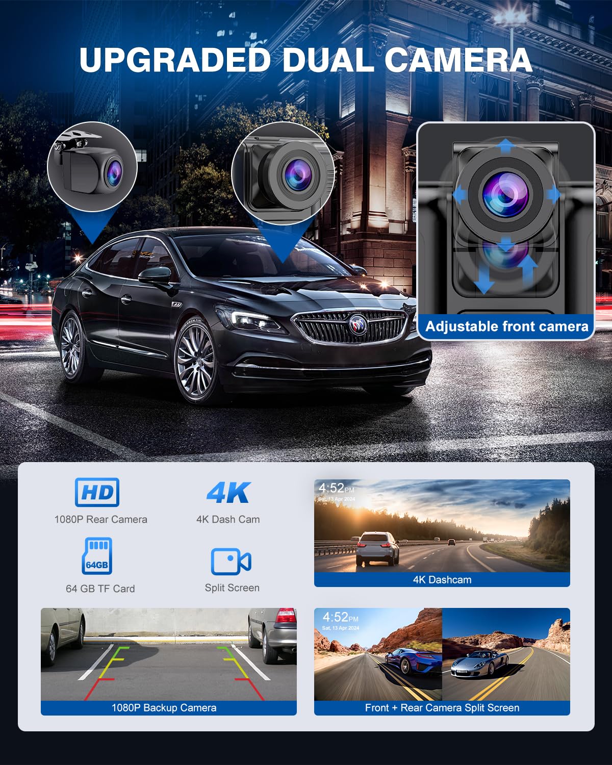 Car Play Screen With 4K Dash Cam 10.26 Inch Compatible With Apple Carplay/Android Auto, Carplay Screen For Car 1080P Backup Came