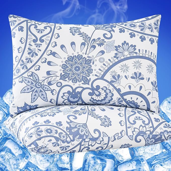 Cooling Pillow Cases for Hot Sleepers - Double Side Arc-Chill Q-Max>0.5 Cooling Fiber Cool Pillow Cases 2 Pack - Breathable Soft Cold Pillow Cases with Hidden Zipper (20" x 36")