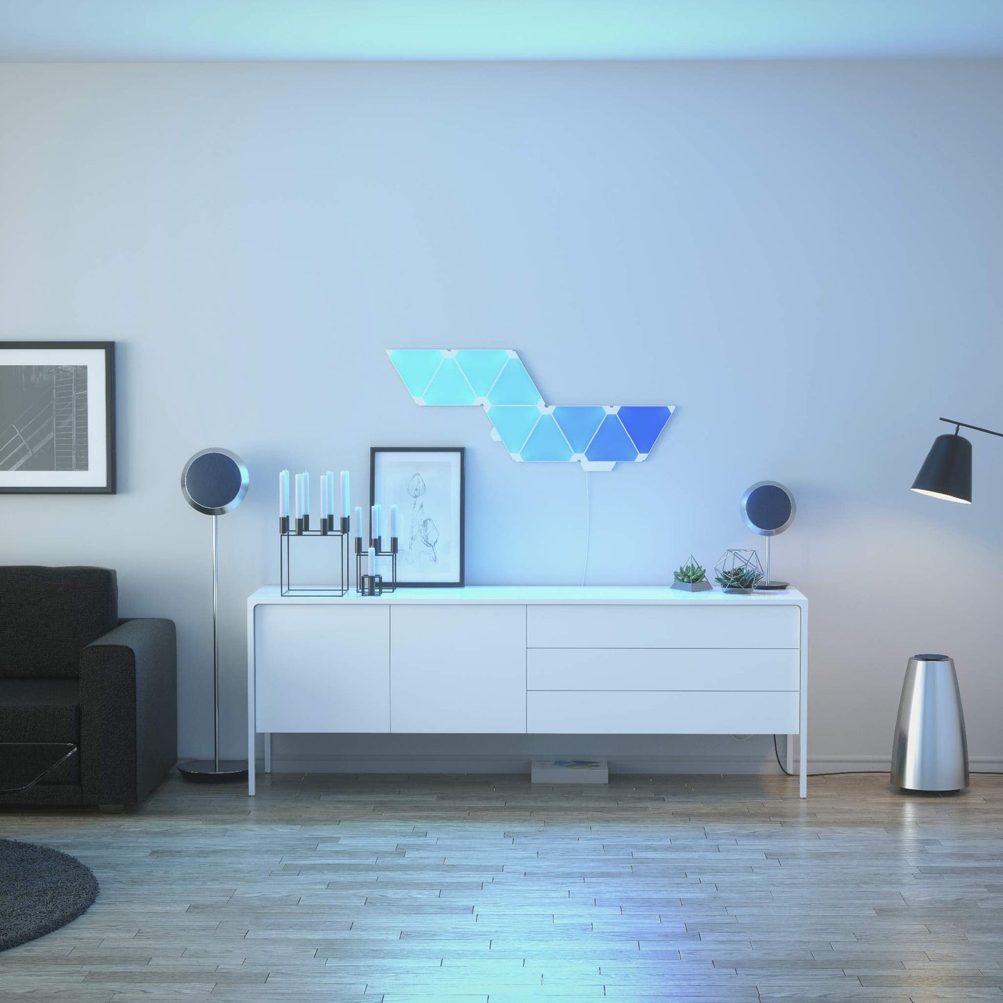 Nanoleaf Rhythm Edition Wifi Smart Rgb Led Wall Lights Starter Kit - 9 Panels, 16M+ Colors, Dimmable, Model Nl28-2003Tw-9Pk