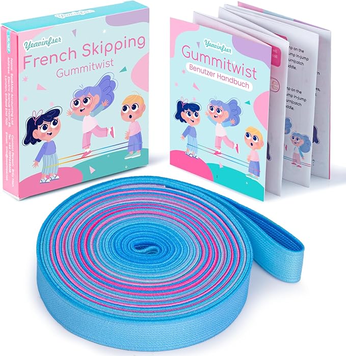 Yeavinfser Chinese Jump Rope - 4m Long Rainbow Elastic Rope with Instruction, 1.5cm Wide French Skipping, Fun Sports Toy f...
