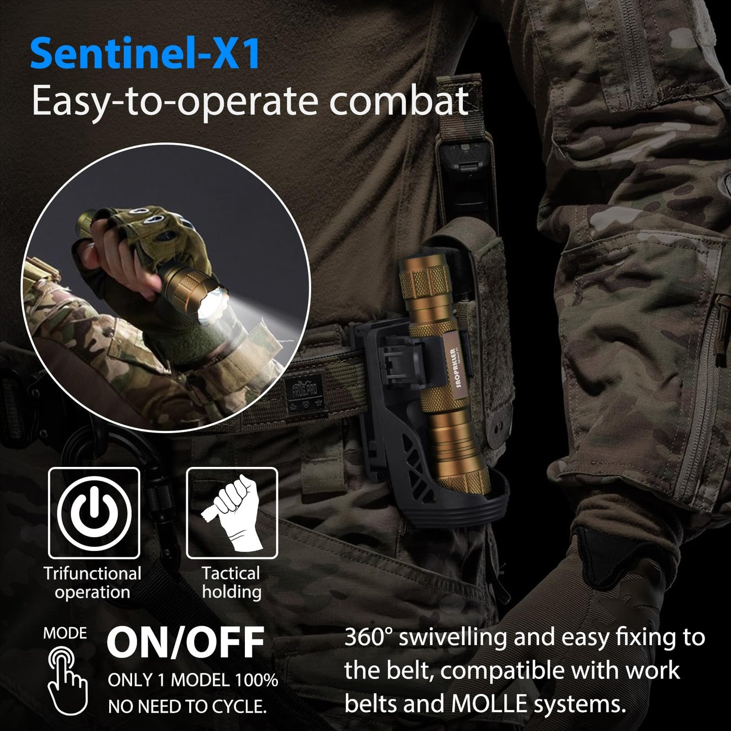Saoprkler Tactical Flashlight 1200 High Lumen Duty Belt Flashlight For Law Enforcement  enhanced Police Flashlight With Holster For Duty Belt Led Flashlight Gifts-Sentinel-X1