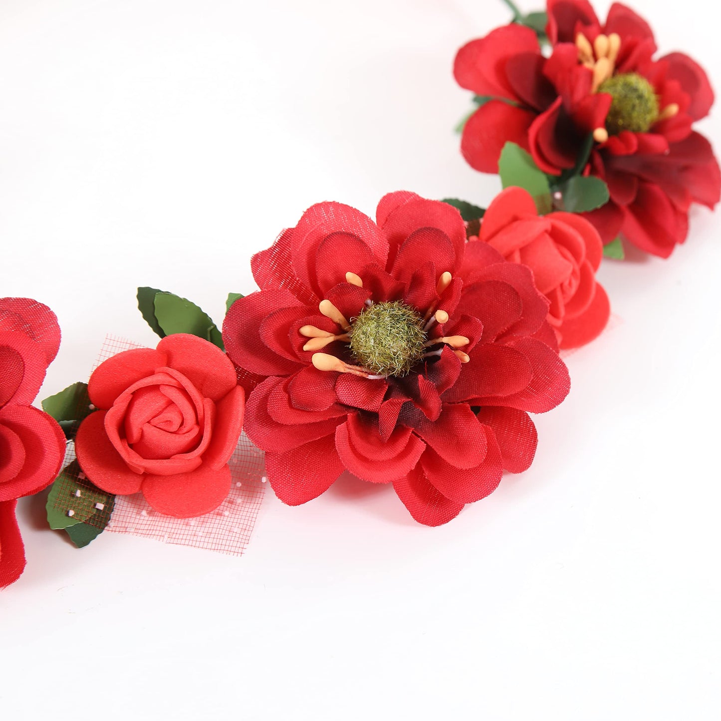 Gmmidea Women Girls Boho Flower Crown Adjustable Sunflower Floral Headband Wedding Bridal Headpiece Red