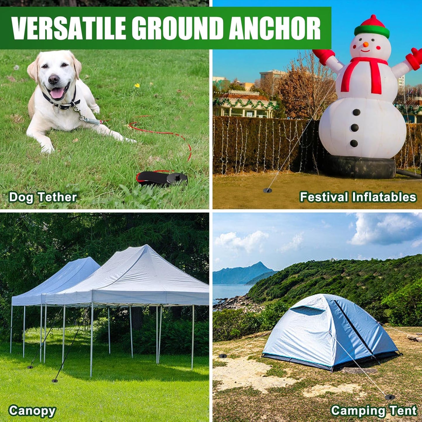 Eurmax USA Ground Anchors Screw in Trampoline Anchors High Wind Tent Stakes Heavy Duty Ground Stakes Trampoline Stakes Anchor Kit Set of 4 Bonus 4 Strong Belt (Black)