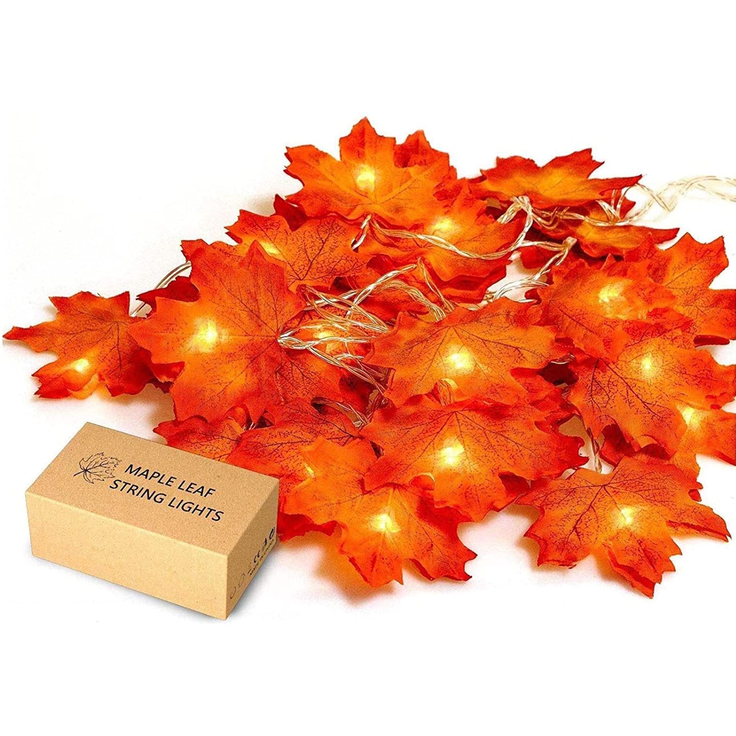 JamBer LED Maple Leaf Garland Lights, 20 Leaves, 7.4 Feet, Waterproof, Battery Powered, Large, Original