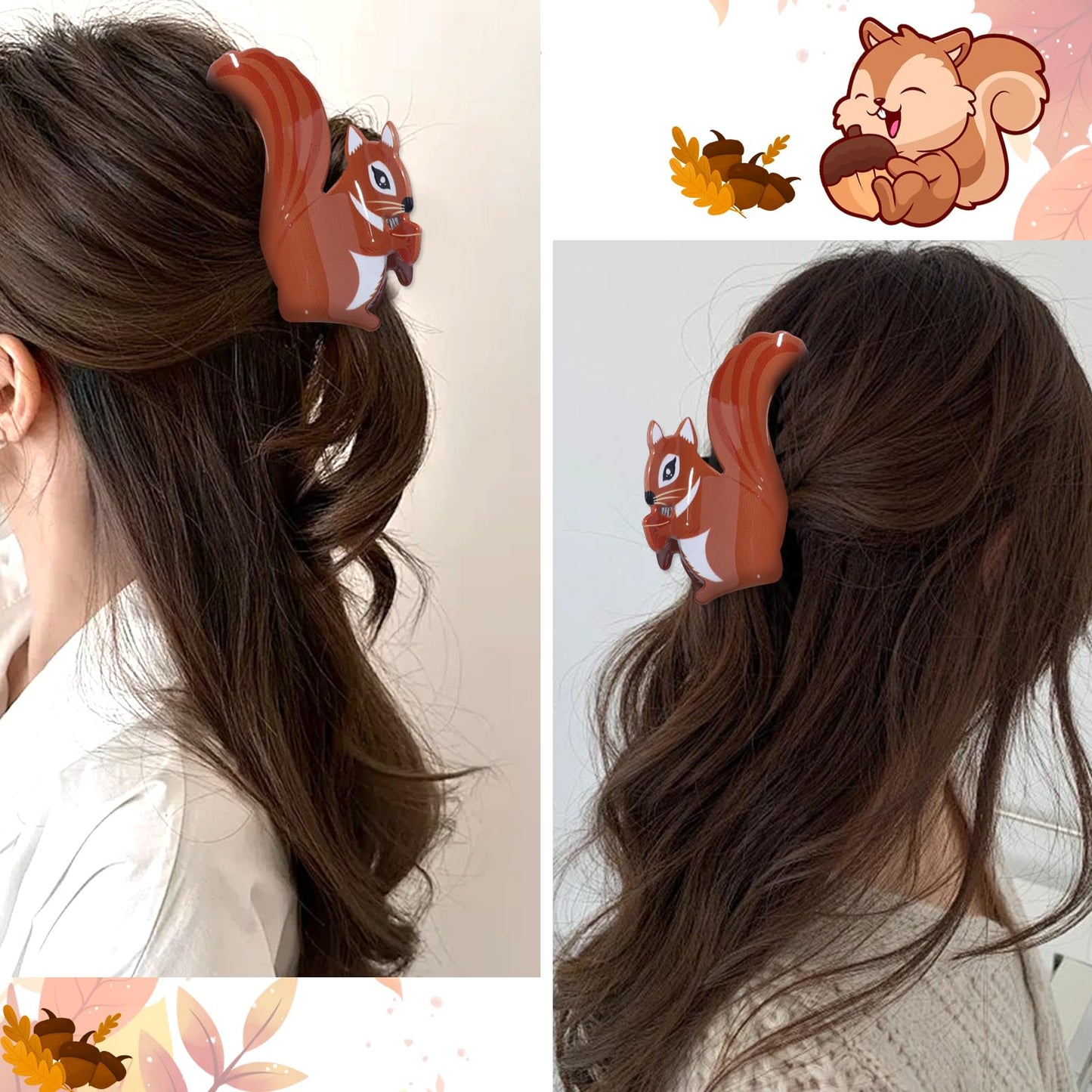 Fall Hair Clips Thanksgiving Cute Squirrel Hair Accessories for Girls Hair Clip Autumn Squirrel Claw Clips for Women Fashion Hai