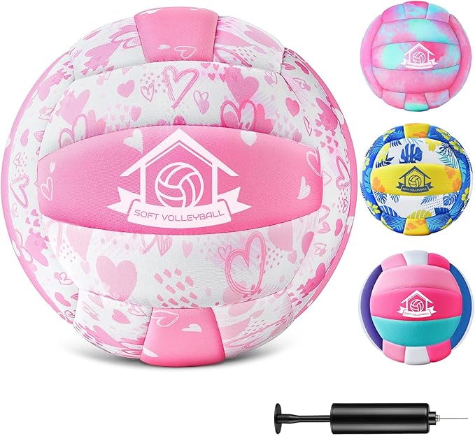 Lemmeko Soft Indoor Volleyball, Cushioned Cover Training Ball for Kids & Youth, Silent Indoor Volleyball with Pump for Hom...