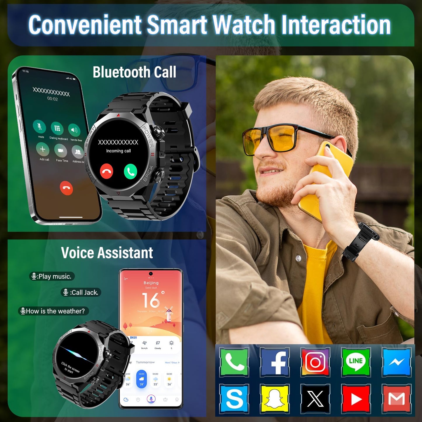 Military Smart Watches for Men (Answer/Make Calls), 1.39" HD Fitness Watches, Heart Rate/Sleep Monitor, 110+ Sports Modes Watch for Men, Waterproof Watch, 30Day, Watches for Android/iPhone, Black