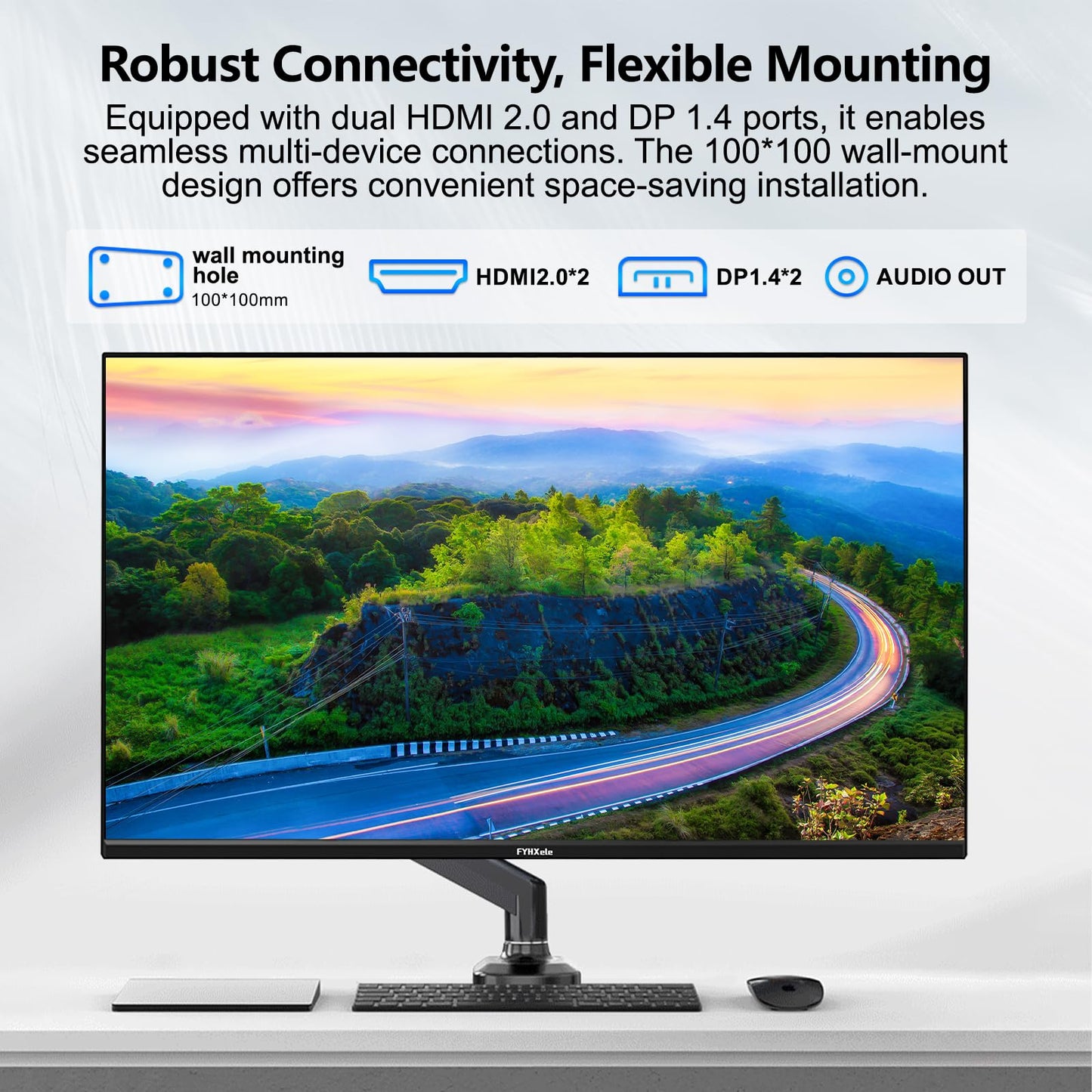 32 Inch 4K UHD 3840 * 2160 Computer Monitor 75hz 1MS, IPS Monitor for Design, Casual Gaming, Work, Ultra-Slim Bezel Monitor Support Adaptive-Sync,100% sRGB,HDR,2X DP & 2X HDMI, VESA 100 * 100mm