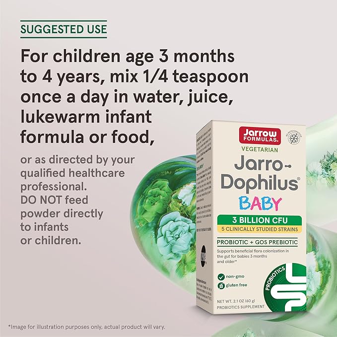 Jarrow Formulas Jarro-Dophilus Baby Probiotic + GOS Prebiotic, Dietary Supplement, Gut Support for Babies, 2.1 oz Powder, 60 Day Supply (Pack of 12)