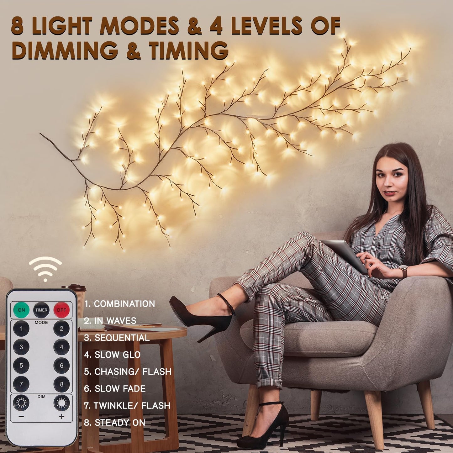 Bexdir Enchanted Willow Vine Lights 9.3Ft 160Led  Vines For Home Decor Lighted Tree For Walls In 8 Modes & Timer  Branches Lights For Halloween Christmas Holiday Decor Indoor With Timer