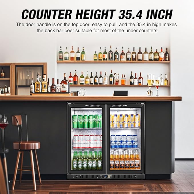 Beverage Refrigerator Drink Fridge, Back Bar Beer Fridge With 2 Glass Door, 35.5 In Height Beverage Cooler, Under Counter Refrigerator, Drink Cooler Undercounter Refrigerators, Outdoor Fridge