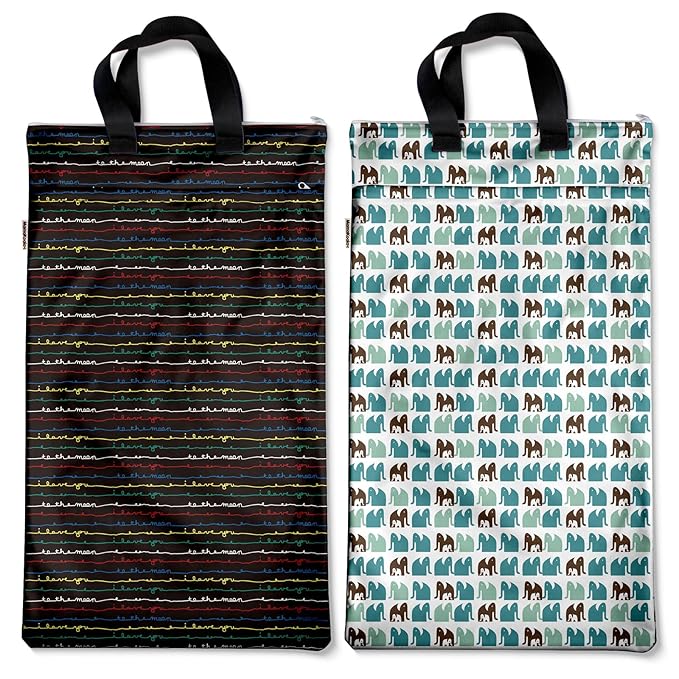 Mama Koala Reusable Hanging Wet Dry Bags for Baby Items, Cloth Diapers, Swimsuits, Travel, Gym Clothes, Beach, Pump Parts, Toiletries, Two Zippered Pockets, 2 Pack (W006L)