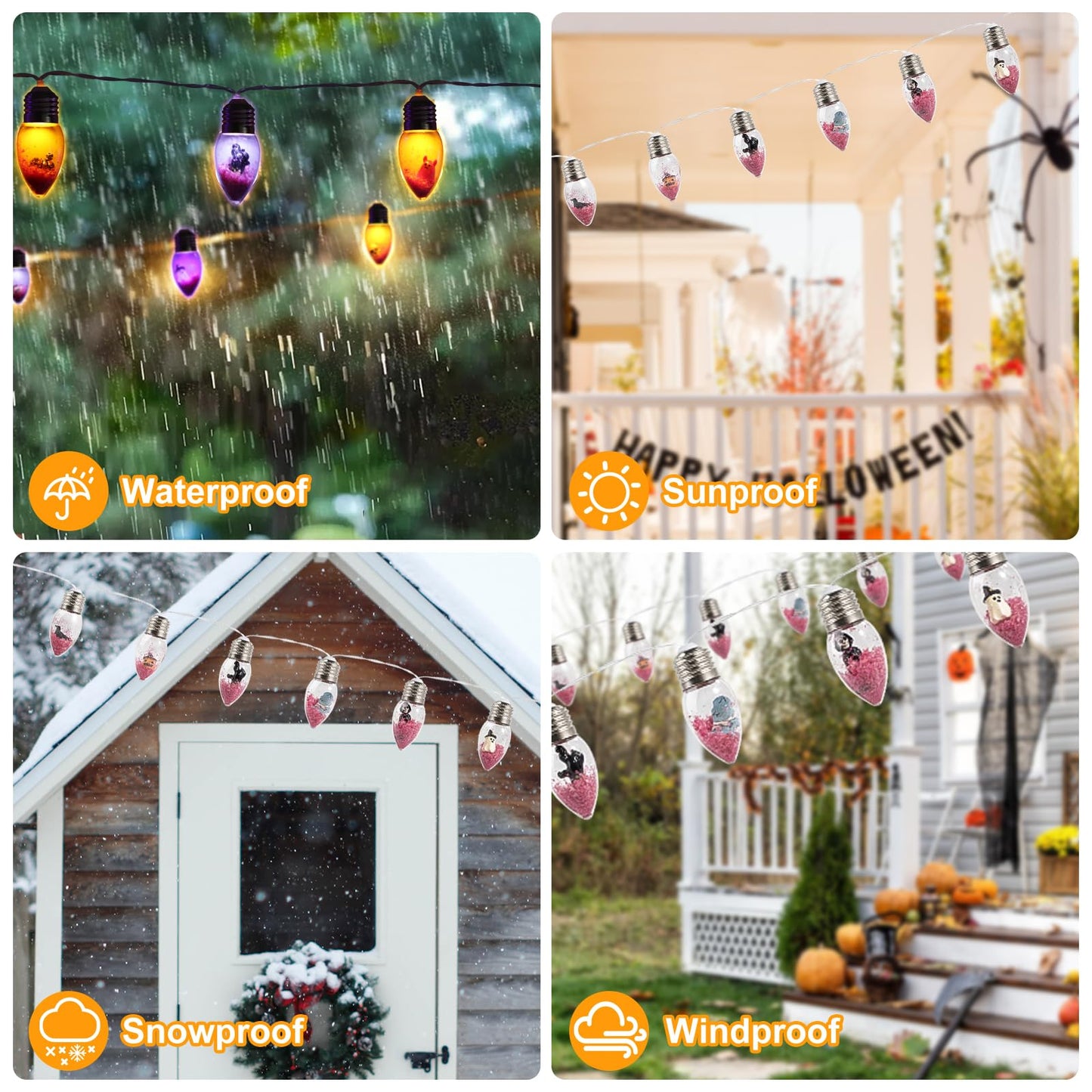 ehuoyan Halloween String Lights - 12 Spooky Dolls, Battery-Operated, Indoor/Outdoor, White, Model WSWO12D