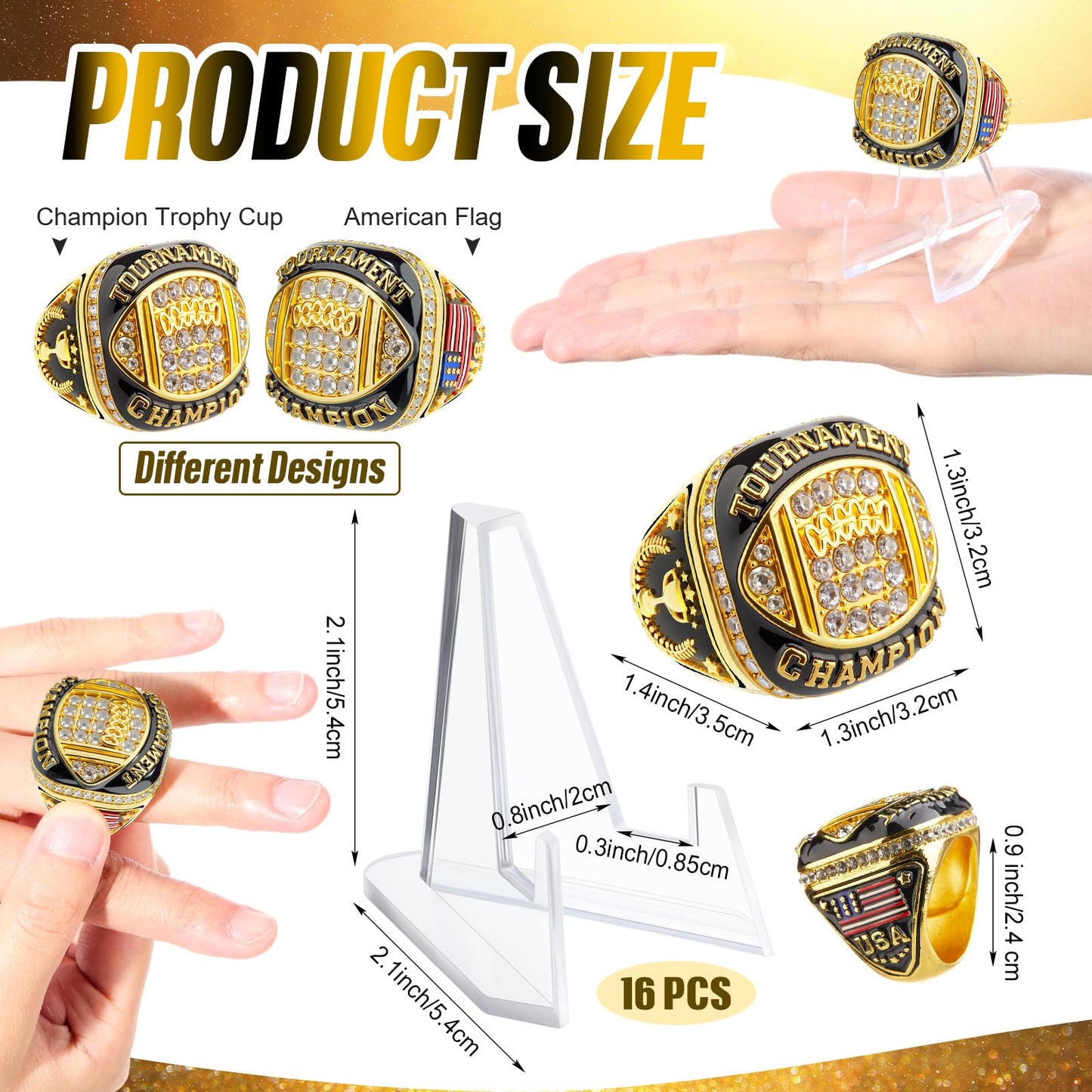 Misdary Football Championship Rings with Holder Most Valuable Player Greatest of All Time Gold Ring Award Gift Sports Team Prize