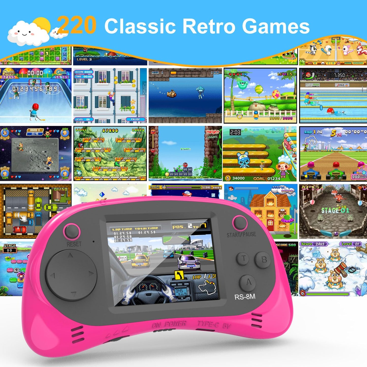 EASEGMER Kids Learning Game Console - 220 Educational Games for Ages 3-10, 2.5" HD Screen with Travel Case, Rechargeable & Durable, Perfect for Boys and Girls