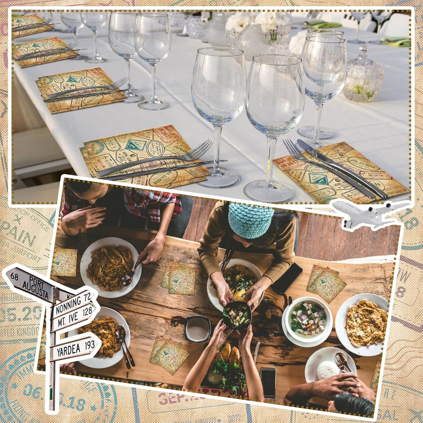 60 Pcs World Travel Cocktail Paper Napkins 6.5 x 6.5 Inches Disposable Paper Napkins Dessert Beverage Tissue for Decoupage Luncheon Tissue for Theme Party Wedding Birthday Party